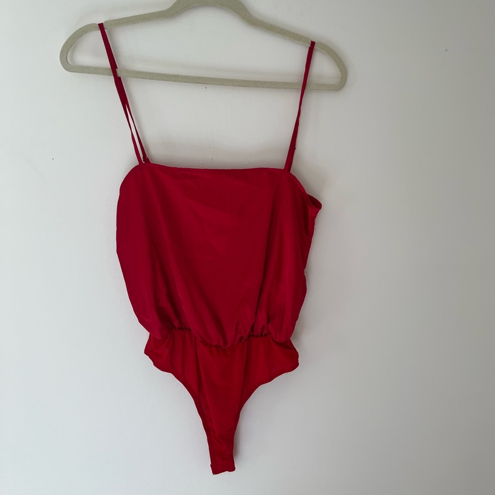 Red Satin Bodysuit Tank